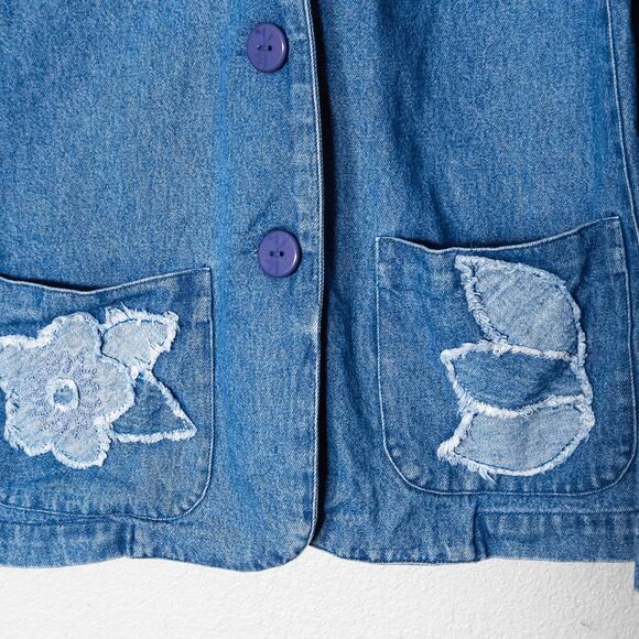 Hearts of Palm Women’s Denim Jacket Boho Charm Cottagecore Floral Applique Sz 14 - Picture 6 of 9